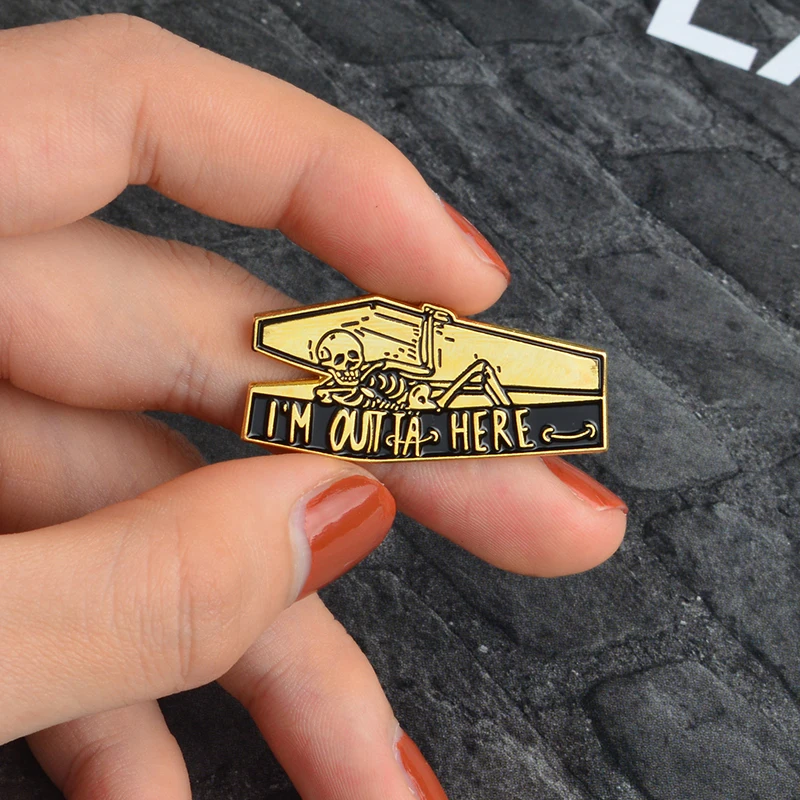 Креативный Скелет Череп гроб I'm Here Life Was Punk дизайн эмалированная брошь Милые