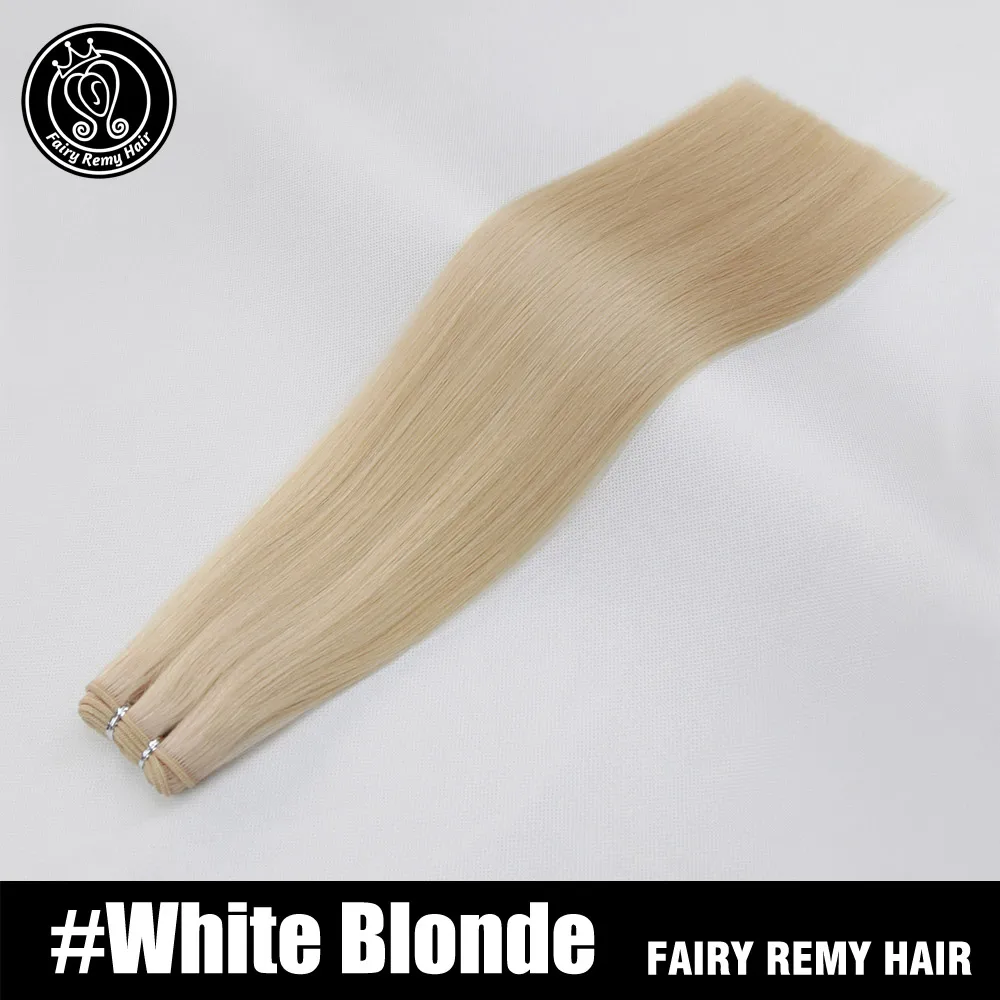 White Blonde Натуральные человеческие волосы человека Супер Утка Прямые Комплект светлые волосы double Drawn волос для наращивания 1" 18" 2" 22" 100 г/шт. Фея Волосы Remy - Цвет: White Blonde