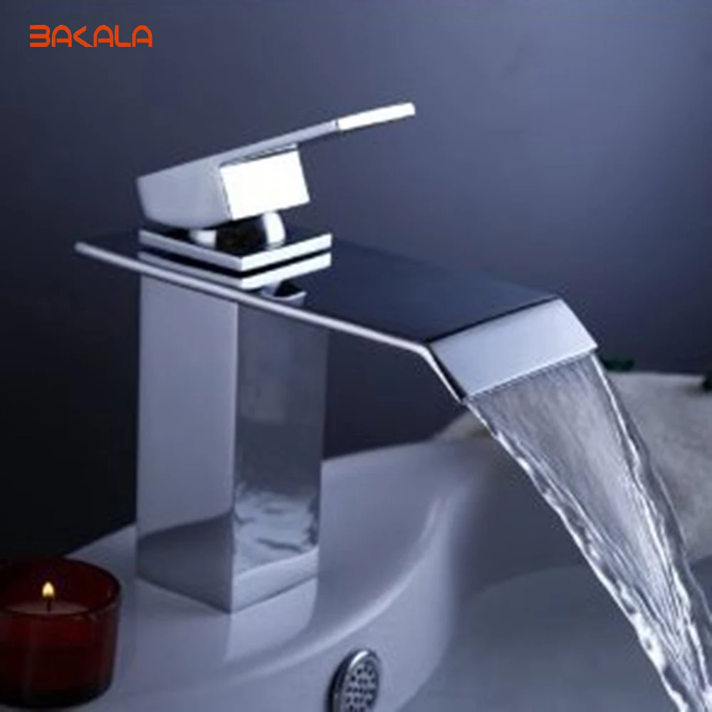 BAKALA Basin Faucets Waterfall Faucet Single Handle Basin Hot and Cold Mixer Bathroom Tap Sink Chrome Finish LT-504