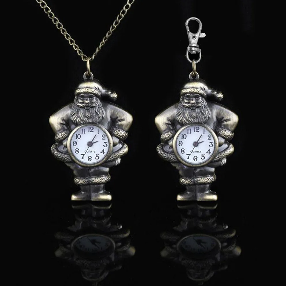 Favourite Steampunk Antique Bronze cartoon Santa Claus retro pocket watch necklace Keychain Clocks Pendant table hanging jewelry | Наручные