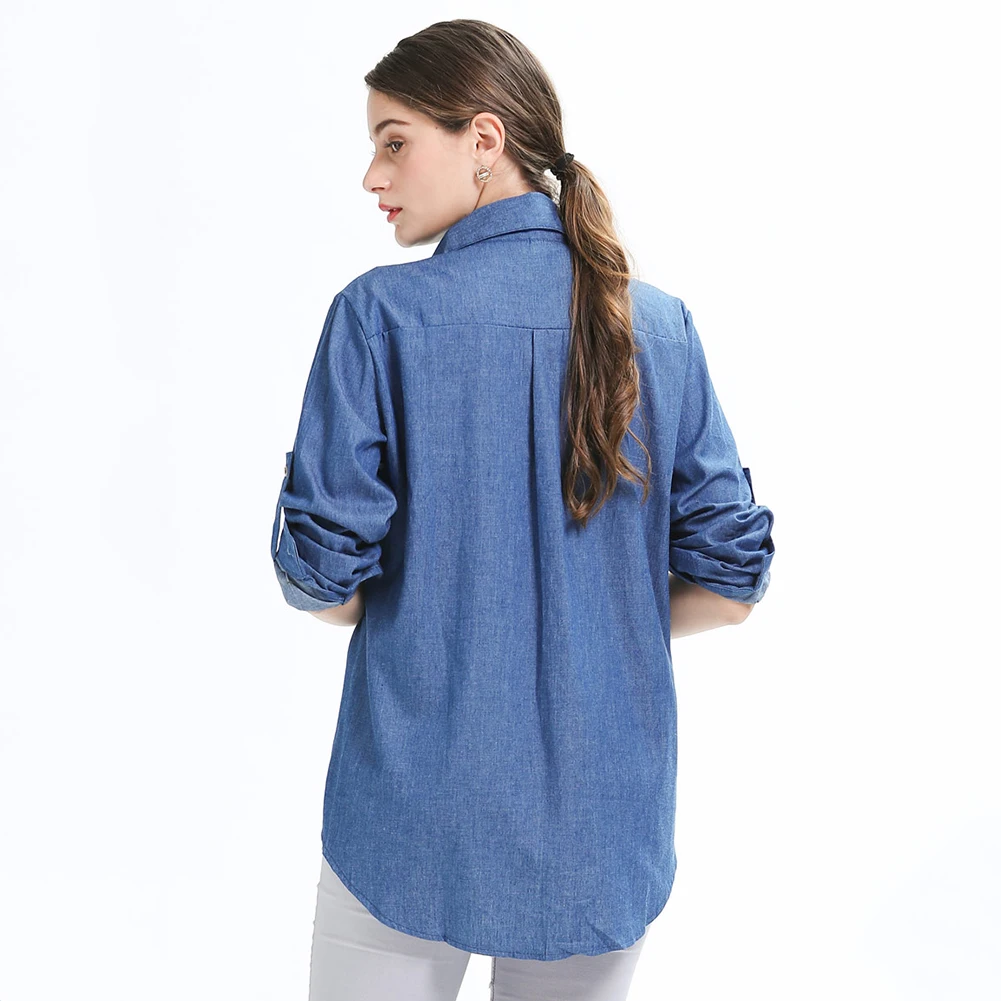 Женские блузки осень 2018 Новинка плюс размер джинсовая рубашка винтажная