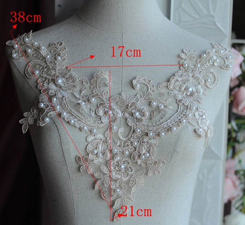 

champagne/golden high quallity handmade Alencon Lace Appliques Floral Embroidered Patches Wedding Supplies Bridal Hair Flower