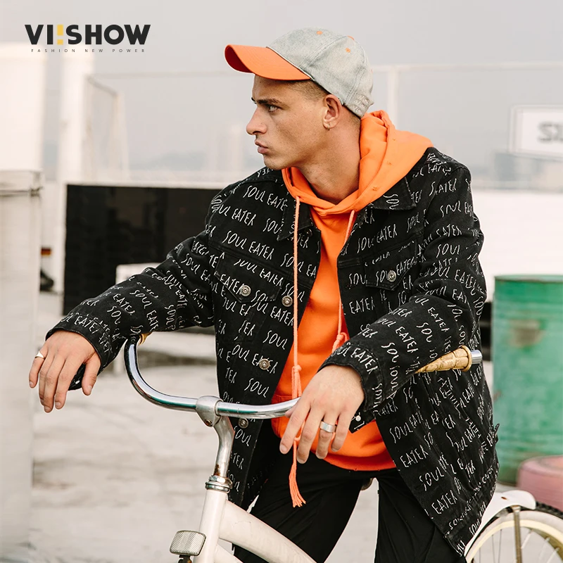 Viishow письмо Для мужчин джинсовая куртка хлопок 2018 новое пальто Модные Тренчи для