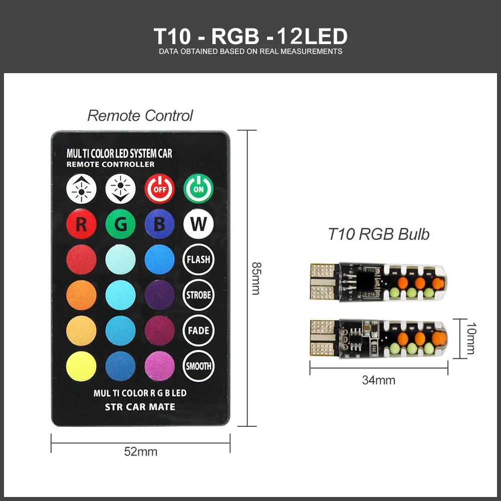 ANBLUB светодиодный W5W T10 RGB габаритный Светильник Универсальный 12 В COB RGBW Автомобильная атмосферная лампа с пультом дистанционного управления