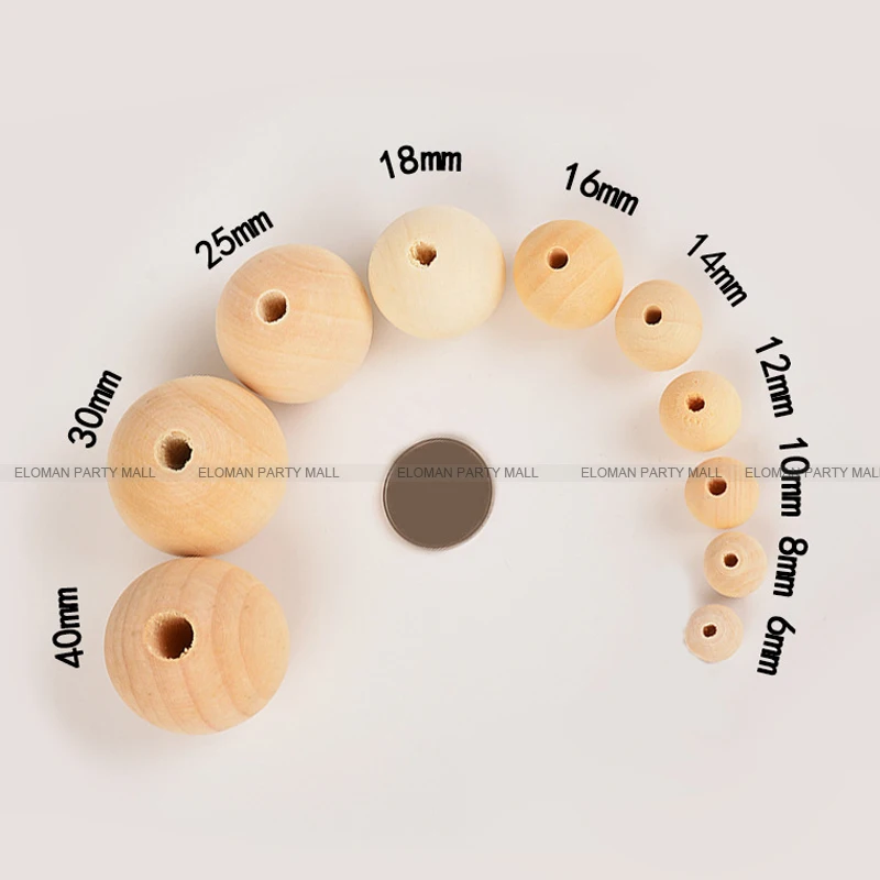 ELOMAN 6-16mm Natural Ball Wood Spacer Beads For Charm Bracelet Wholesale wood beads jewelry DIY wooden accessories |