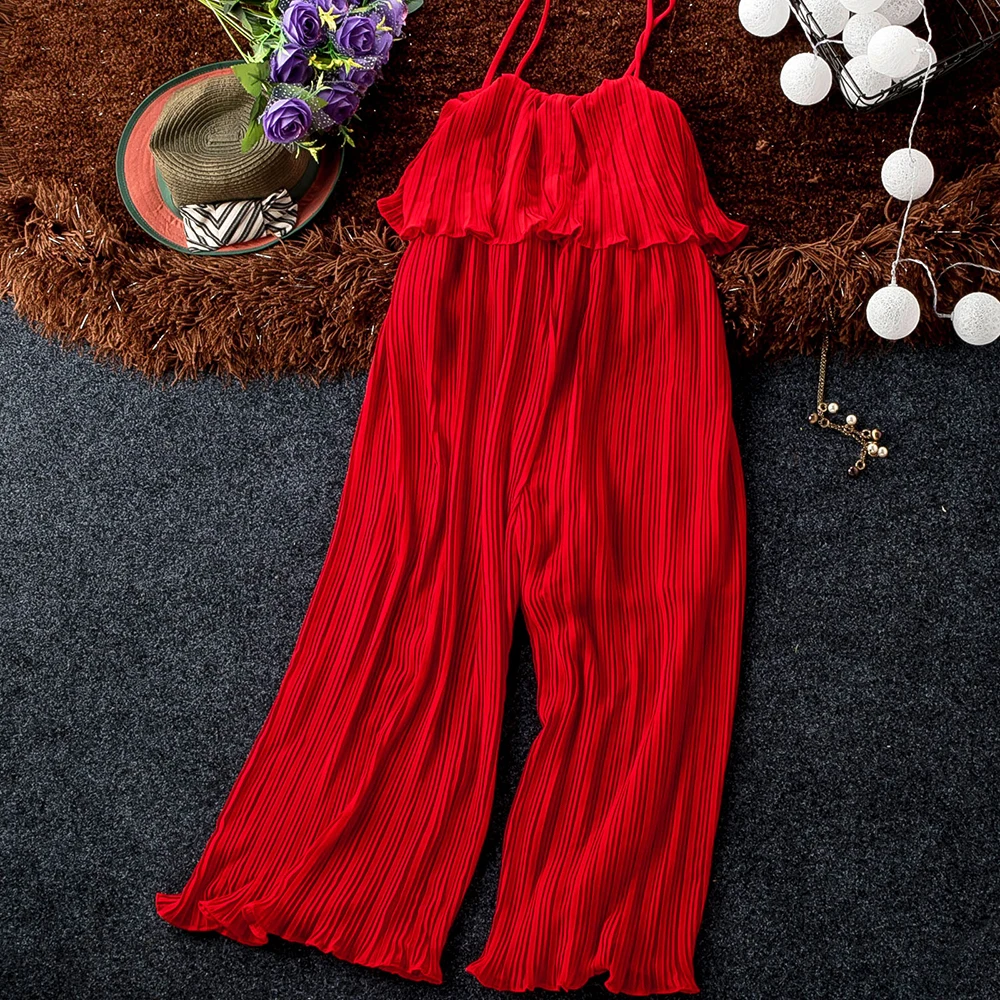 Мода 2019 Лето шифоновый комбинезон без бретелек Плиссированные однотонные