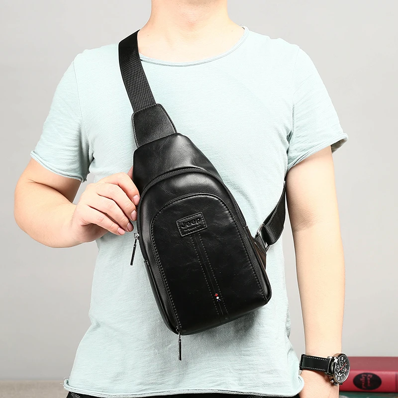 JEEP BULUO Brand Men Vintage Split Leather Satchel Man's Sling Bags High Quality Shoulder Chest Pack Bag For Young People Fangle