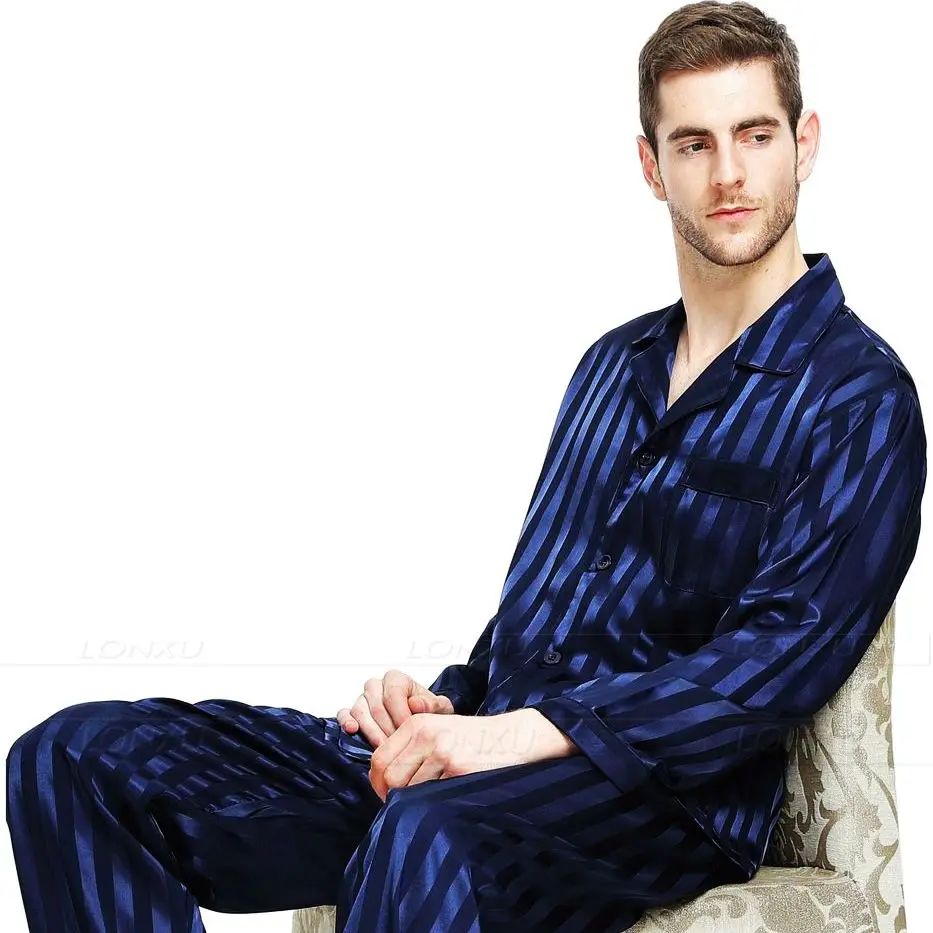 Мужской Шелковый Атласный пижамный комплект PJS Пижама для отдыха США M L XL 2XL 3XLL 4XL