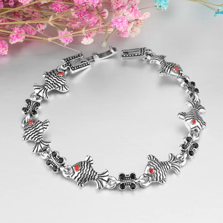Женские браслеты Kinel богемные серебряного цвета с подвесками в виде рыбы Модные
