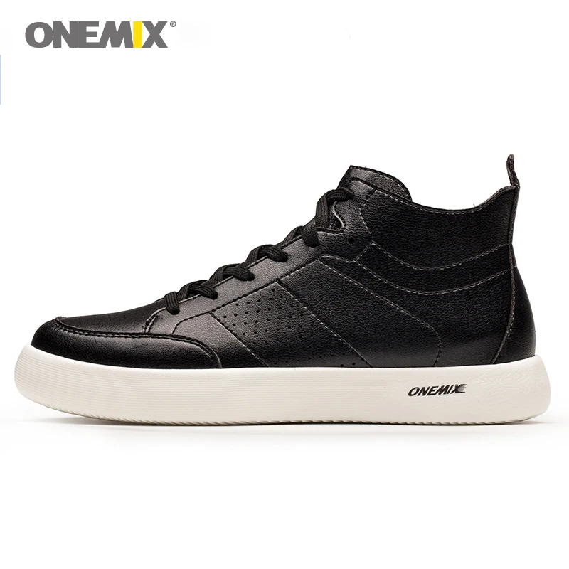 ONEMIX New Men Skateboarding Shoes Classic Black Walking Shoes Outdoor Boys Sports Comfortable Round Toe Lace Up Flat Sneakers