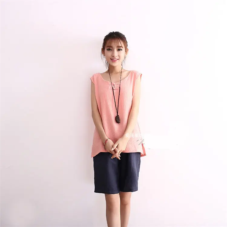 Женский жилет из хлопка и льна повседневная хлопковая рубашка в национальном