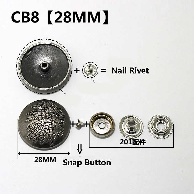 CB8 28mm Серебристые металлические кнопки, заклепки для ногтей с украшением из бисера для кожевенного ремесла, кожаные аксессуары для шитья - Цвет: CB8 28mm