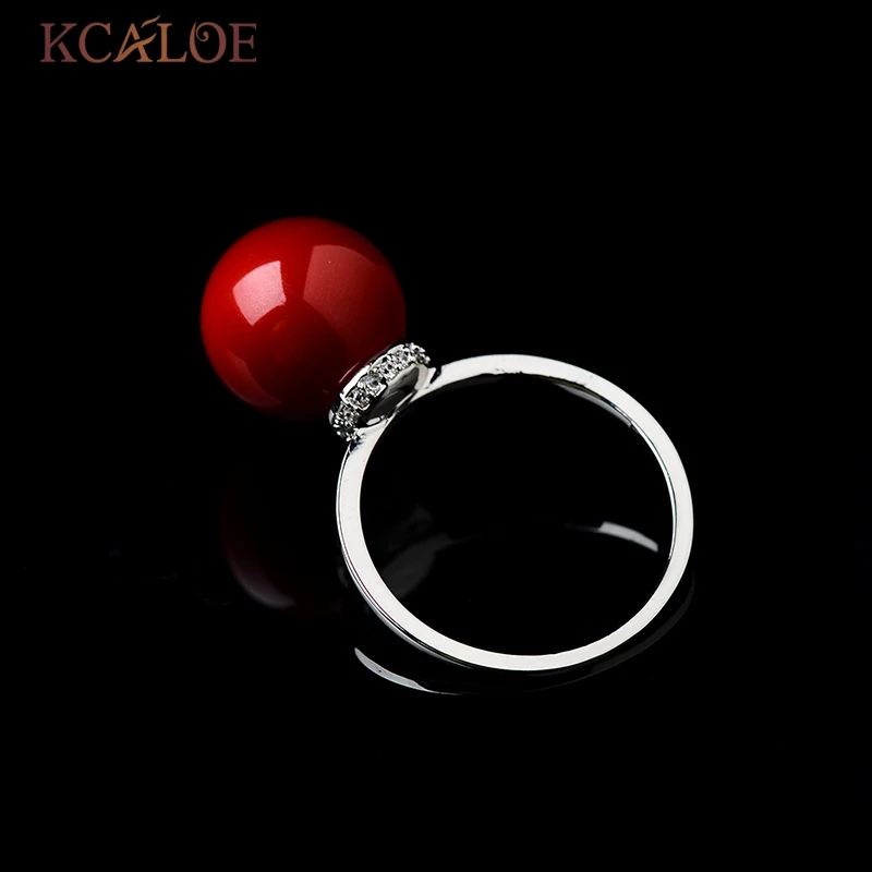 KCALOE Красное Кольцо Позолоченные Кольца с Искусственным Кораллом Свадебные Украшения Кольца Для Женщин С Крупными Круглыми Шариками