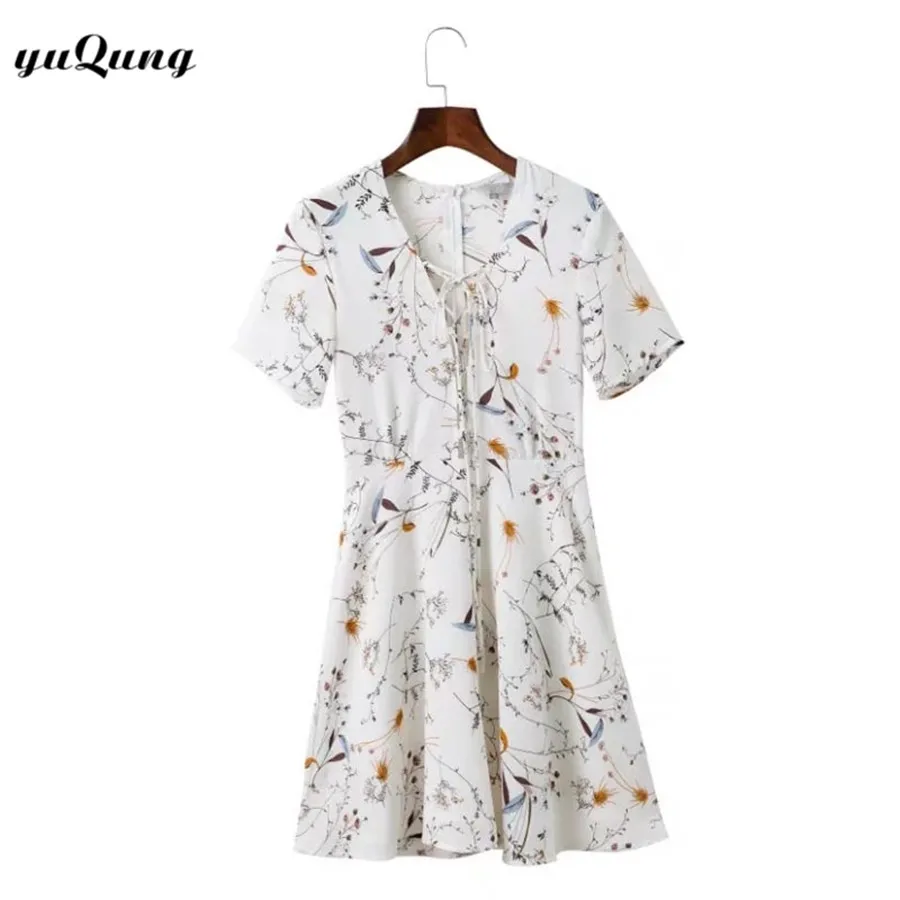 Yuqung женщины сексуальное v шеи узелок передняя лето dress beach партия короткие boho