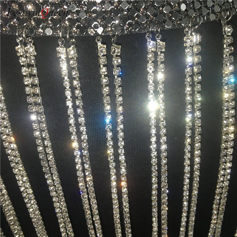 FestivalQueen, Сексуальная мини-юбка с кристаллами и кисточками, металлическая Женская юбка, блестящие стразы, высокая талия, цепочка, юбка для вечеринок, Клубная одежда