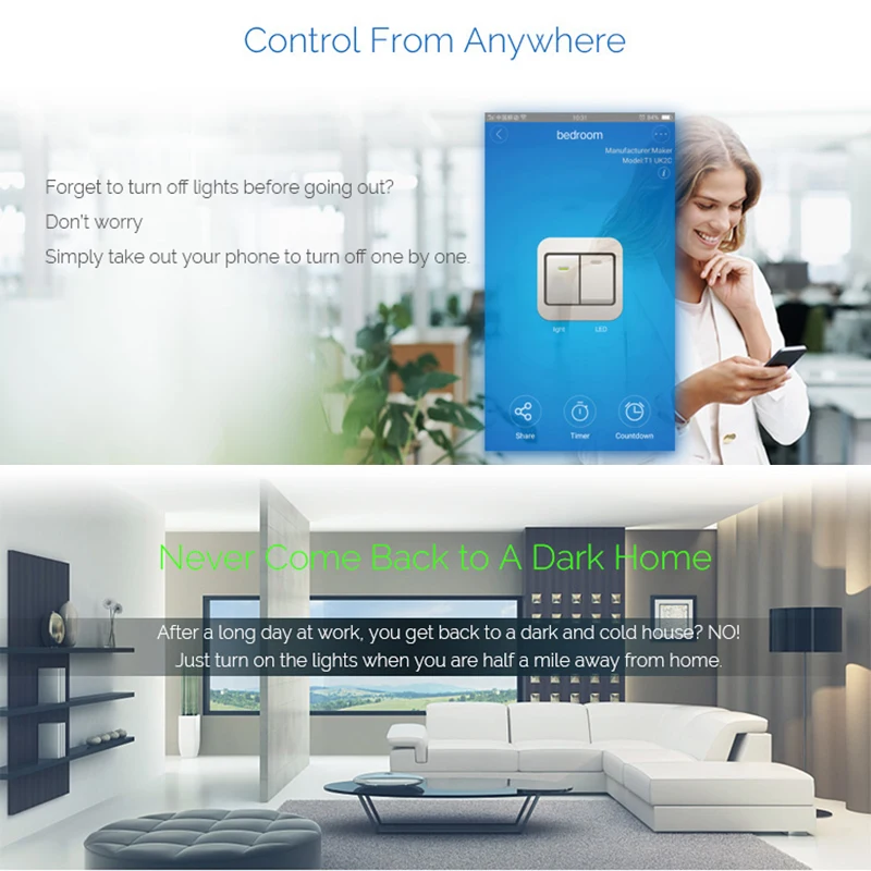 Настенный светильник ель Sonoff T0 US 123C с поддержкой Wi Fi совместим Alexa и Google Home|touch