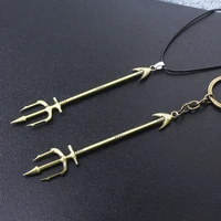 2 style aquaman trident of neptune keychain antique bronze weapon model key chains for men choker keyring jewelry