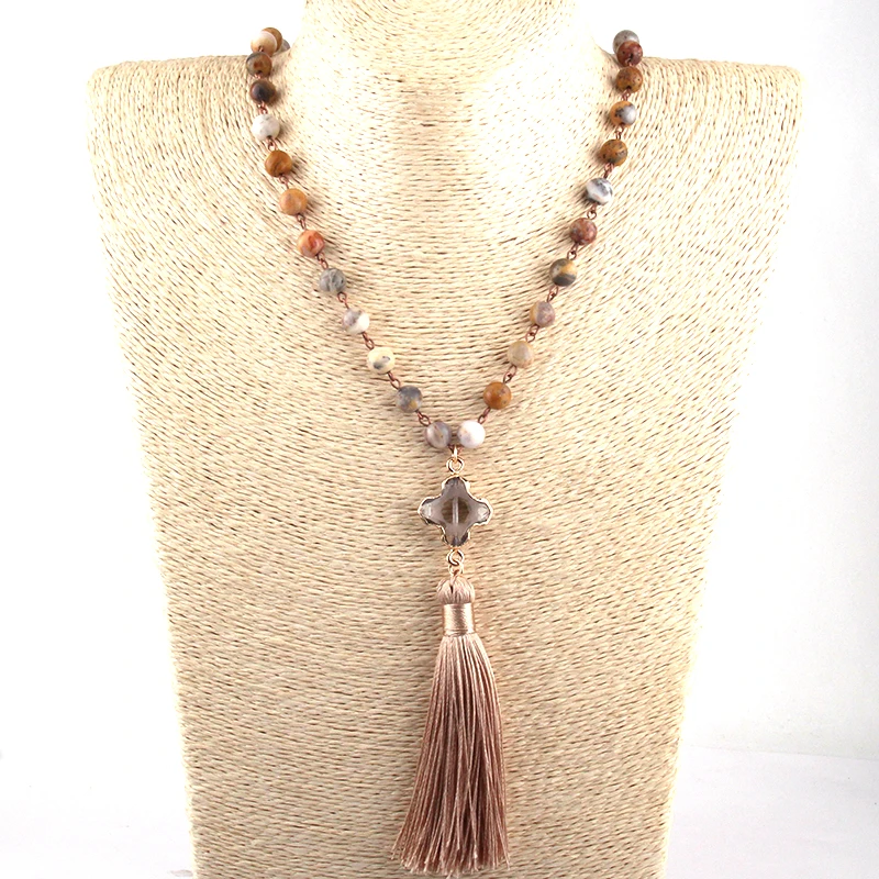

Free Shipping Fashion Bohemian Jewelry Natural Druzy Beads Rosary Chain Dia Plum Blossom Crystal Tassel Necklaces