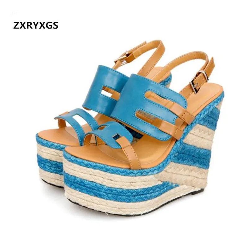

2019 New Mixed Colors Summer Women Sandals Fashion Shoes Platform Wedges Sandals Straw Non-slip Super High Heels Shoes Sandals