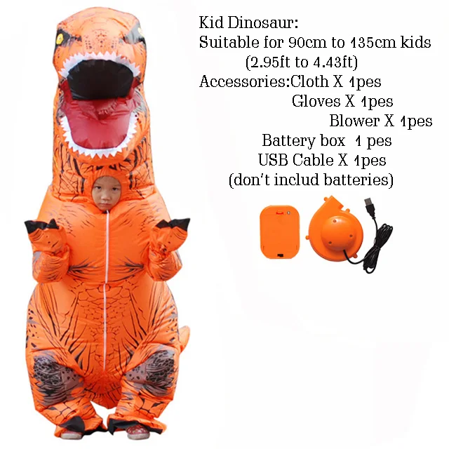 Kid Size T-rex динозавр надувной костюм deguisement Хэллоуин pour animaux Косплей маскарадный костюм динозавр - Цвет: Kid Size