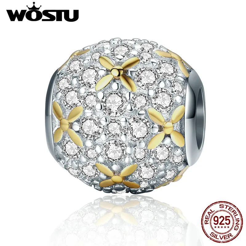 WOSTU роскошный 925 пробы Серебряный ослепительный полный цветение бисер Подходит WST Шарм браслет DIY ювелирные изделия подарок CQC154