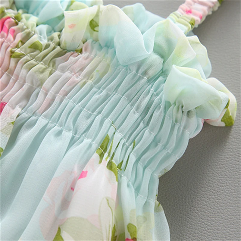 Летняя Пляжная шифоновая блузка без рукавов с цветочным рисунком для маленьких