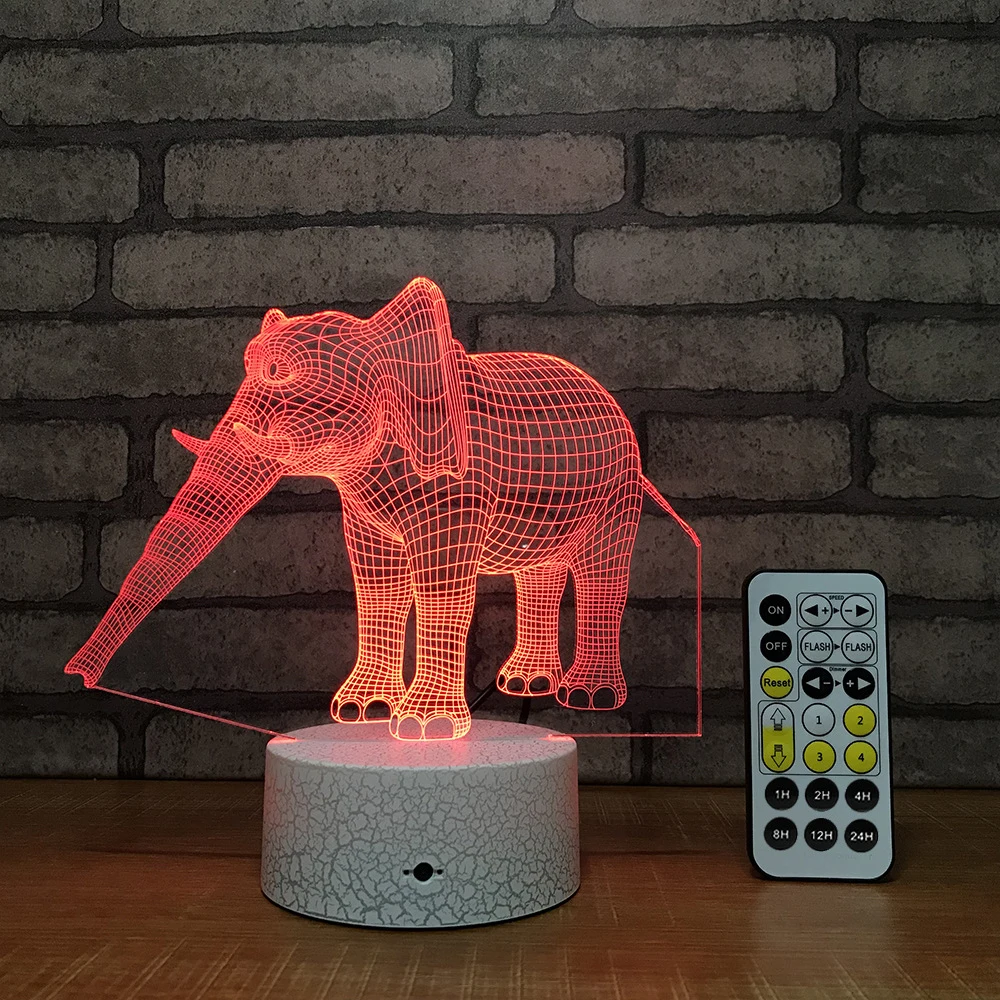 Слон LED 3D ночной Светильник визуальный 7 Цвета настольная лампа для дома вечерние