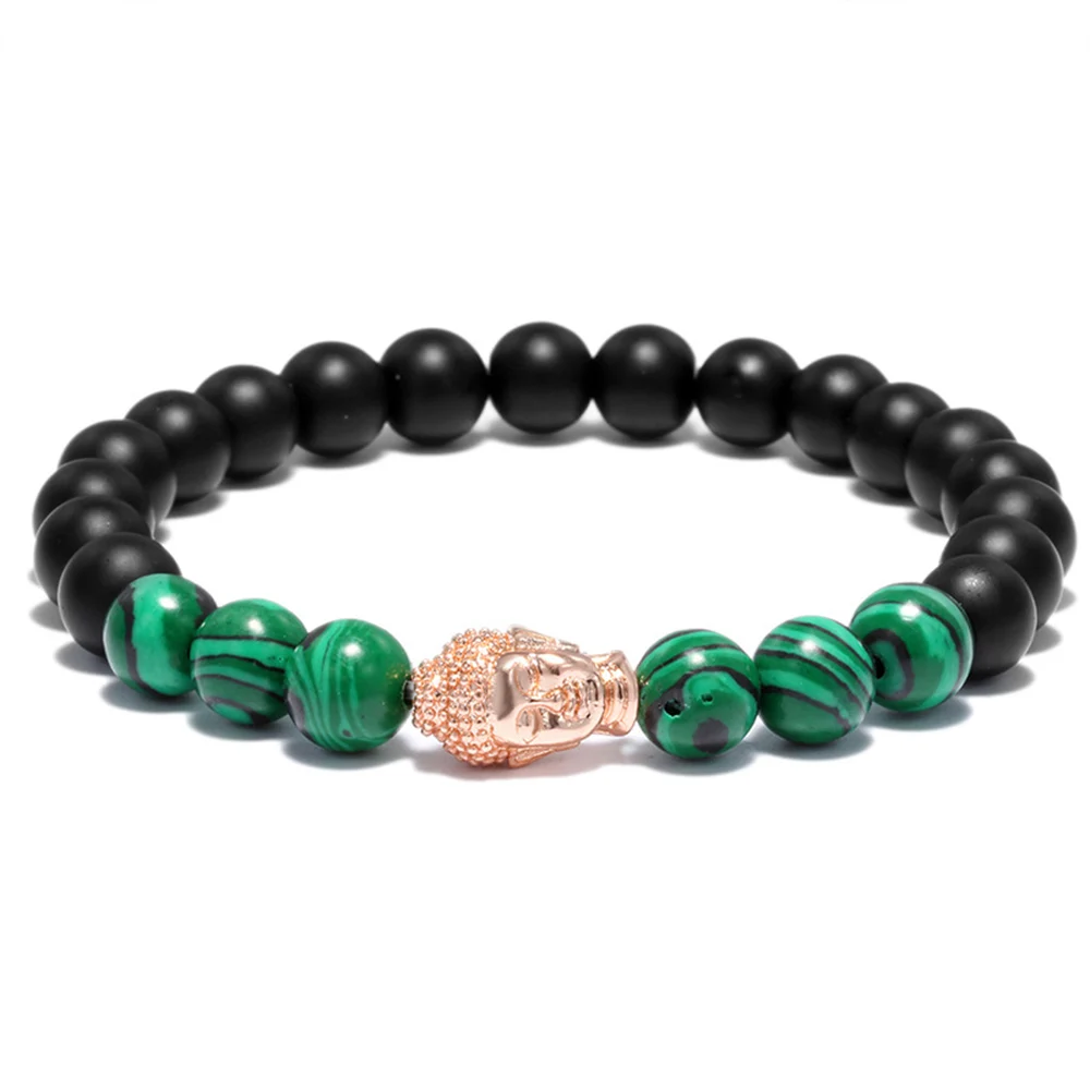 Браслет из натурального черного камня с бусинами в виде головы Будды