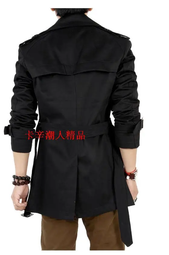 Черный хаки мужские длинные тренчи двубортные куртки и пальто тонкие английские