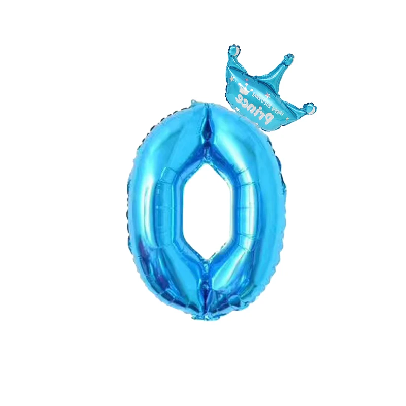 Blue Crown 0 2 шт. 32 дюйма розовый и голубой номер цифры фольги Воздушные шары 1 2 3 4 5 6 7 8 9 лет ребенок Мальчики Девочки День рождения корона фольги воздушный шар Декор - Цвет: Blue Crown 0