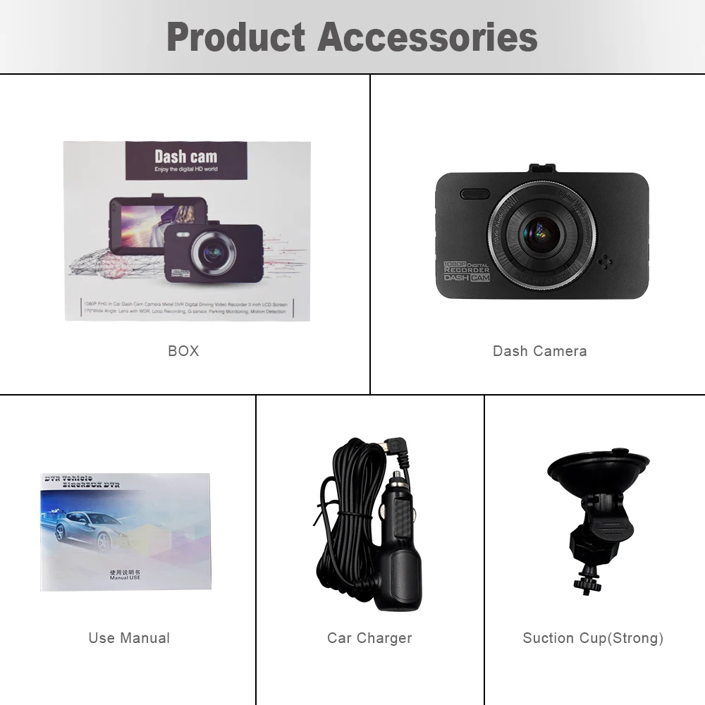 Автомобильный мини-видеорегистратор регистратор с 3-дюймовым ЖК-экраном Full HD 1080P |
