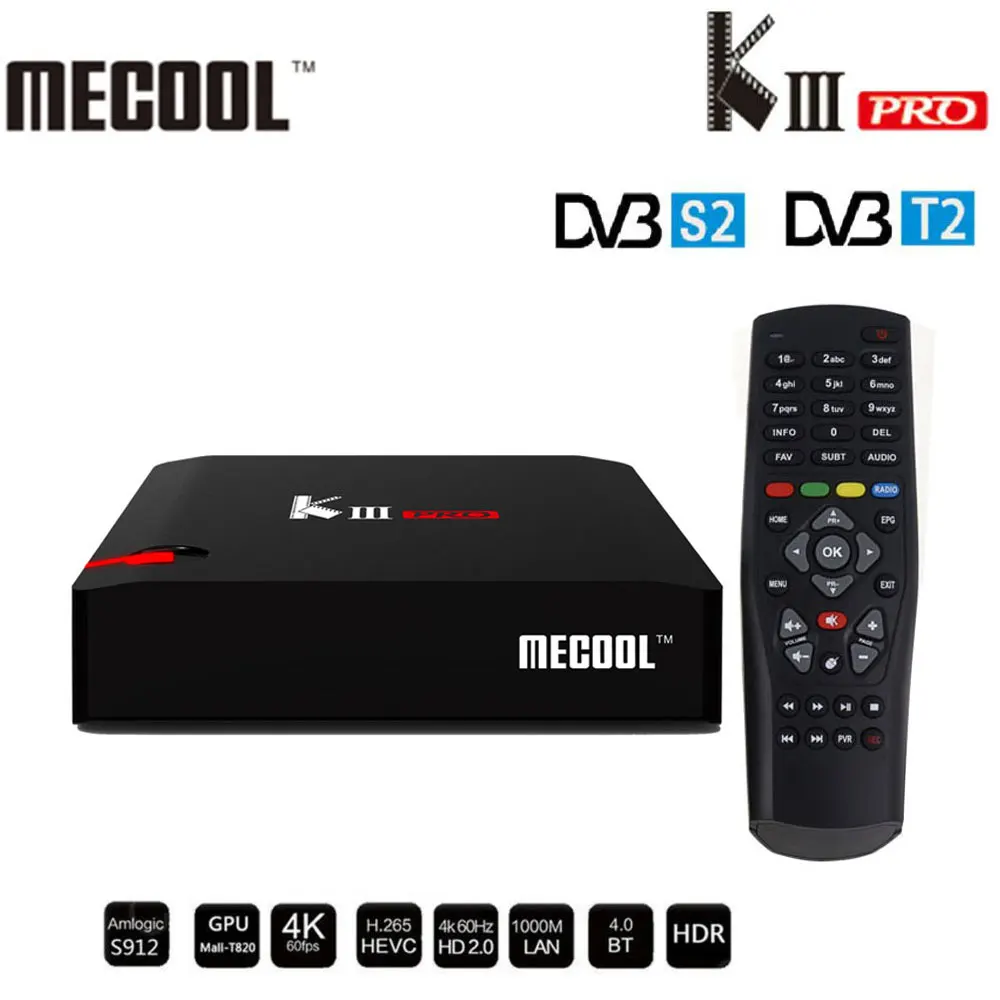 MECOOL KIII PRO Amlogic S912 Android 7,1 ТВ коробка DVB-S2 DVB-T2 DVB-C 3 Гб оперативной памяти, 16 Гб встроенной памяти, Декодер каналов кабельного телевидения поддержка Clines 2,4G/5G Wi-Fi OTA update