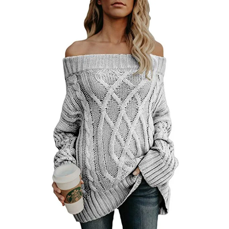 Sexy Off Shoulder Sweater Autumn Winter Women Loose Knitted Female Thick Coarse Jumper Pullovers | Женская одежда
