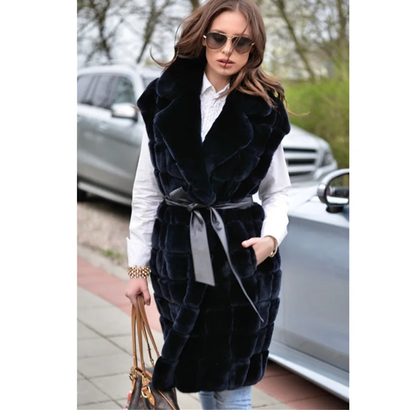 Женское пальто из натурального меха кролика, темно-синее пальто с отложным воротником, роскошное пальто из натурального меха кролика рекс