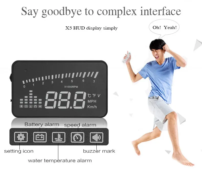 XYCING X5 3 дюймов HUD Автомобильный дисплей OBD2 скорость вождения автомобиля метр лобовое стекло автомобиля проектор KMH MPH дисплей скорость сигнализации