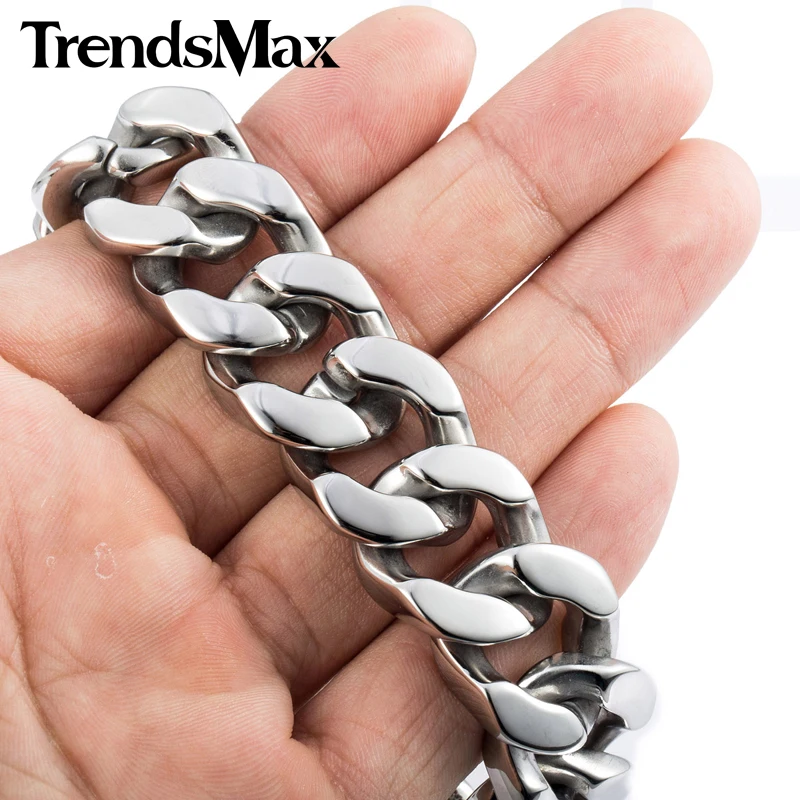 Trendsmax 19 мм полированный серебряный браслет из нержавеющей стали 316L с огранкой