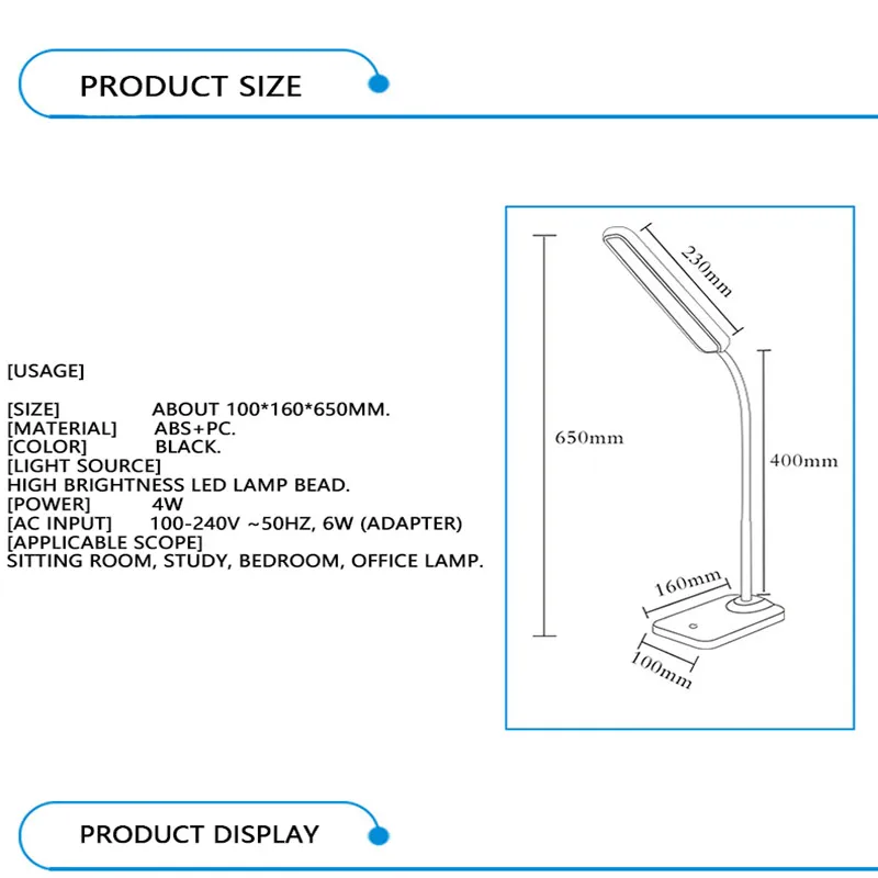 High quality USB charging level 3 dimmable desk lamp LED student reading office lighting table lampara de mesa80728 | Лампы и