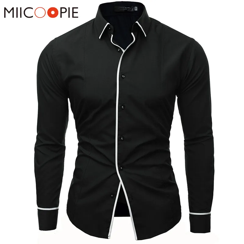 Мужская рубашка с длинным рукавом черная однотонная деловая Повседневная