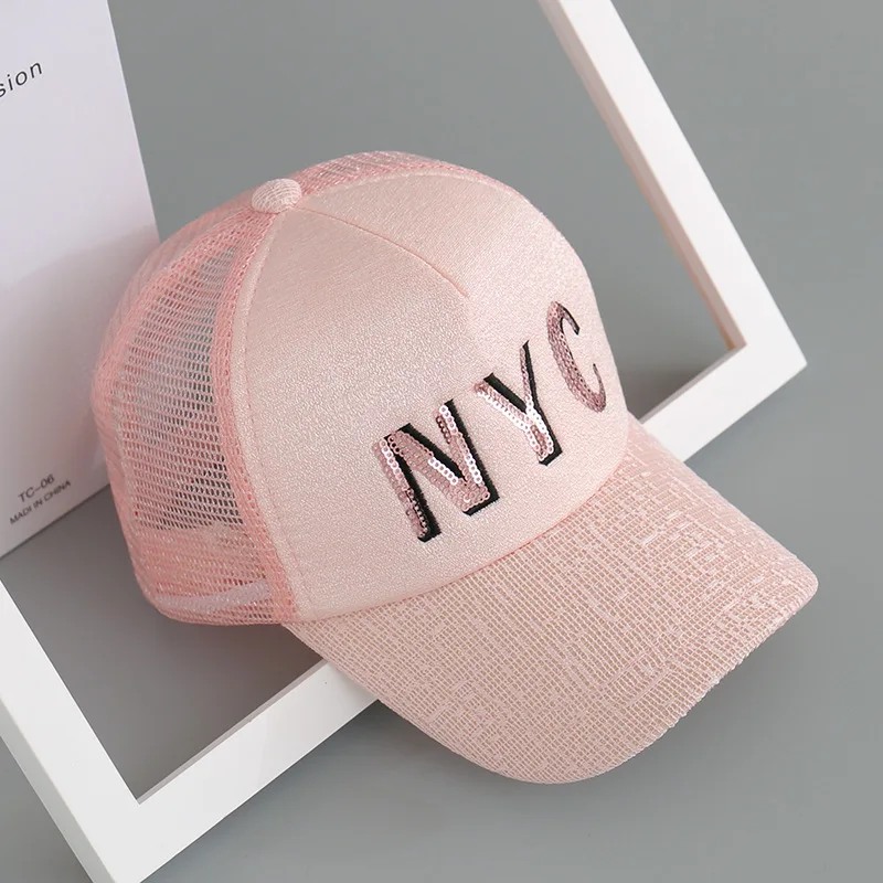 pink Дизайнерская блестящая NYC Кепка s для женщин и мужчин, сетчатая теннисная летняя кепка-бейсболка, модная дышащая Регулируемая Повседневная Солнцезащитная шляпа для девочек - Цвет: pink