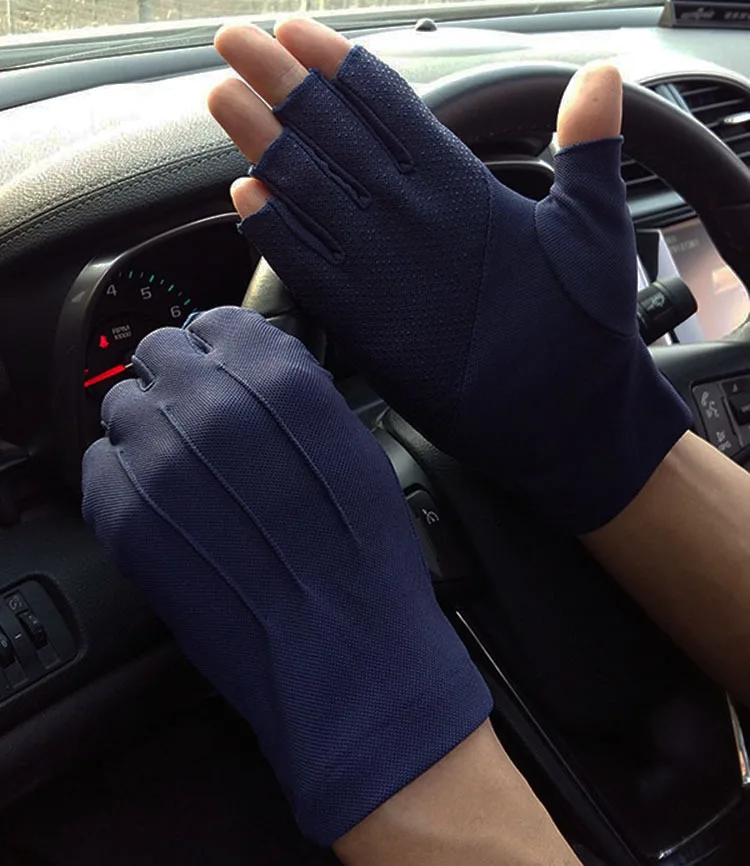 Men's Fingerless Anti-Slip Driving Gloves Women Sun Protection Gloves Summer Male Thin Breathable Anti-UV Cycling Working Gloves