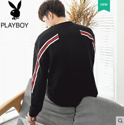 Playboy футболка с длинными рукавами Мужская Осенняя Корейская тонкая мужская футболка с круглым вырезом джемпер рубашка свитер куртка