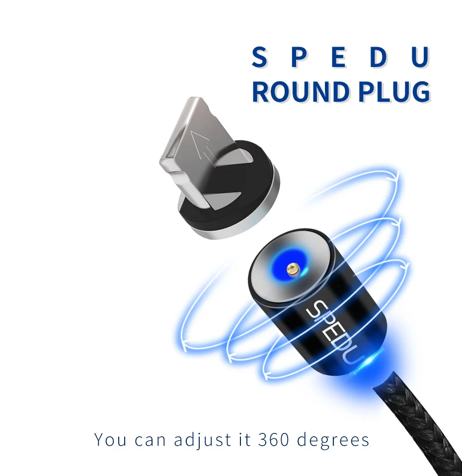 SPEDU 360 градусов usb быстрое зарядное устройство магнитный кабель для iphone xiaomi quick charge 3,0 micro usb type c Аксессуары для мобильных телефонов