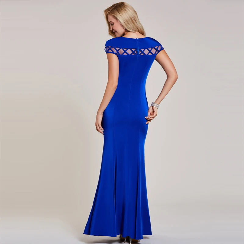 Платье женское вечернее темно синее с юбкой годе и коротким рукавом|royal blue evening