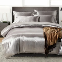 luxury silky satin bedding set grey pillowcase duvet cover soft bedclothes us twin queen uk double bed linen set for adults