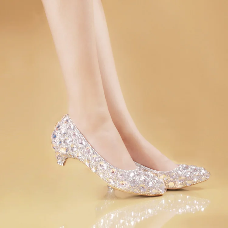 large - heel 3cm Свадебные туфли с украшением в виде кристаллов; большие размеры; женские туфли-лодочки на очень высоком каблуке с круглым носком без застежки; вечерние туфли на платформе для подружки невесты - Цвет: large - heel 3cm
