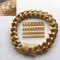 top quality stainless steel curb cuban miami chain mens bracelets hip hop dragon rhinestoe clasp women bangle 81012141618mm