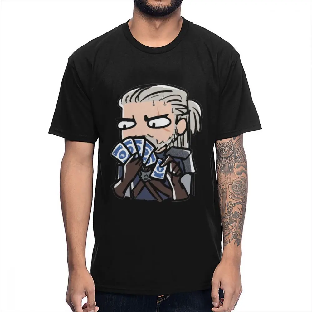 Забавная футболка с героями мультфильмов с героями игры Gwent футболка с круглым вырезом из чистого хлопка Homme - Цвет: Черный