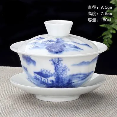 Ручная роспись тушью Лотос керамический фарфор Gaiwan китайский чайный набор кунг-фу ручной работы чайная посуда Tureen Sancai чайная чашка пуэр чайник - Цвет: 180ml