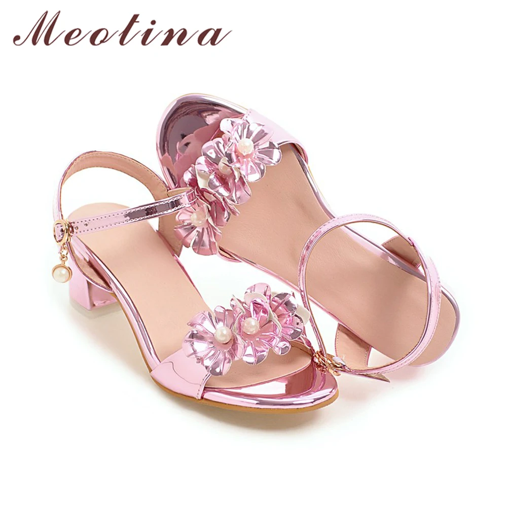 Женские босоножки с пряжкой Meotina дизайнерские сандалии на массивном каблуке