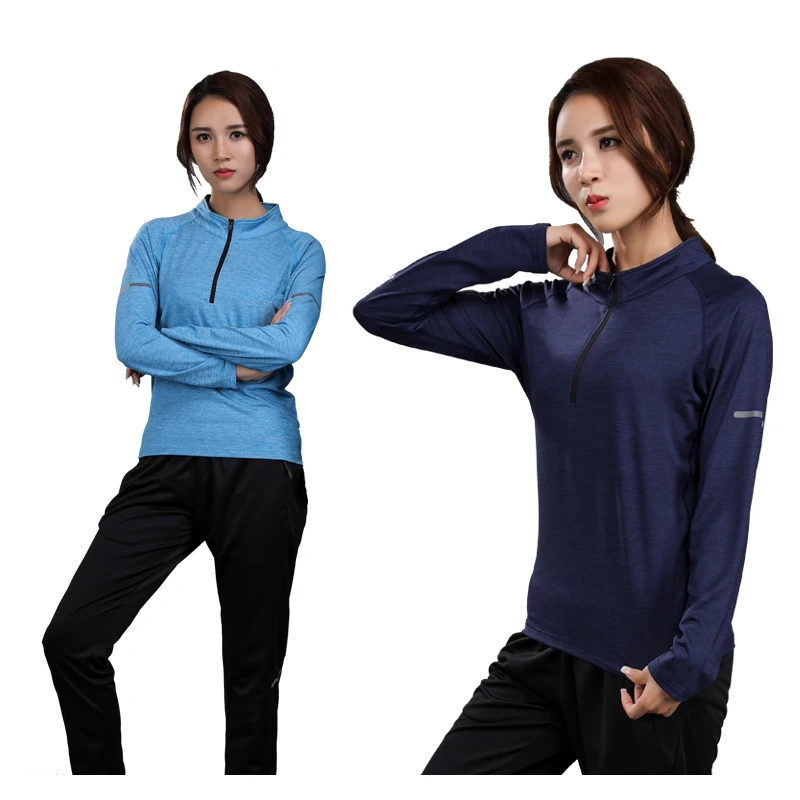 

Fitness Woman Sports T-Shirt High Elastic Long Sleeve Stand collar Zipper Quick Dry Fitness Running Yoga Outdoor Slim Top